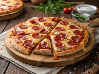 pepperoni pizza on wooden board