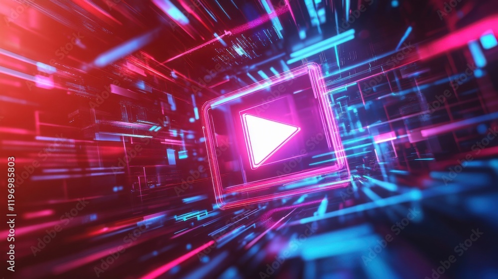 Poster a video player's play button is shown in a colorful background