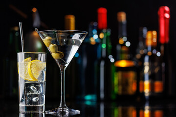 Various cocktails on a bar table