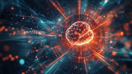 a glowing brain surrounded by glowing dots