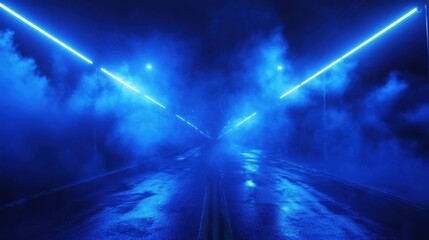 a train track with blue lights on it