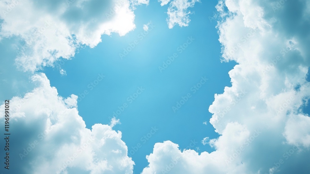 Poster Expansive blue sky with wispy clouds forming an open area for text and creativity. Generative AI