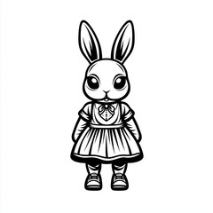 Obraz premium Niedlicher, stilisierter Hase in Kleid, zeichnet ein spielerisches Design