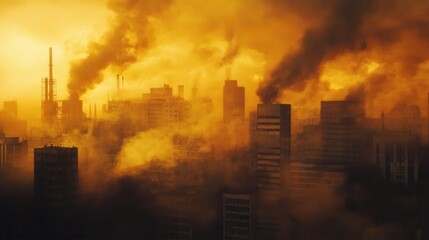 Obraz premium Apocalyptic Cityscape Industrial Smog, Pollution, and Toxic Haze