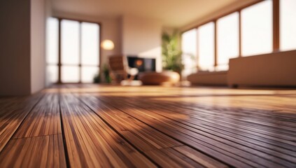 Fototapeta premium Modern eco-friendly home features bamboo flooring, offering a sustainable and stylish option for environmentally conscious interiors.