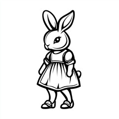 Obraz premium Niedlicher, stilisierter Hase in Kleid, zeichnet ein spielerisches Design
