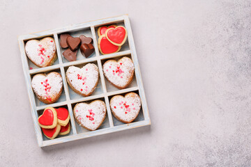 A charming selection of heart-shaped sweets neatly arranged in a box