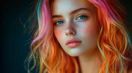 Fototapeta premium a realistically beautiful girl of European nationality with colored, beautifully styled hair