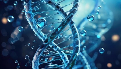 Closeup of the dna chain from pure water. Creative concept for moisturizing cosmetics, hyaluronic acid, intensive hydration wallpaper