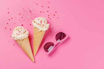 A charming ice cream cones treat adorned with heart-shaped decor