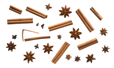Brown Cinnamon Sticks Star Anise Spice Aromatic Fragrant Culinary Ingredient Food Photography Black Background Natural Warm Colors Festive Seasoning Winter Holiday Baking Recipe Delicious Sweet Treat 