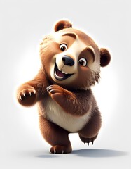 Fototapeta premium A smiling cartoon bear standing on its hind legs, depicted in a friendly and playful pose. The bear has a cheerful expression and is designed in a bright and colorful style.