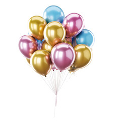 Shiny Pastel Balloons Bunch Festive Celebration Party Decoration Gold Pink Blue Helium Balloons Air Balloons Birthday Anniversary Event Design Element Graphic Resource 3d set happy light image group  