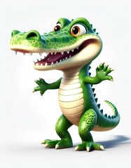 A cute and friendly cartoon crocodile with a joyful expression. The character's design is colorful and whimsical, highlighting its playful and charming nature.