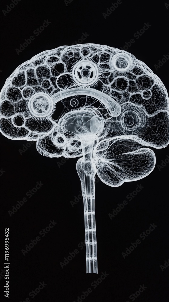 Poster intricate x-ray visualization of a human brain with detailed neural pathways and structures