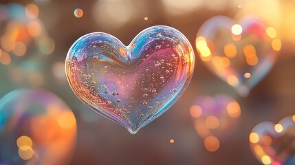 Heart-Shaped Bubbles Floating in the Air with Reflective Light for a Playful Design