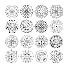 Big vector mandala design set.  Easy Mandala Black and White Outline. Simple mandala design for coloring 