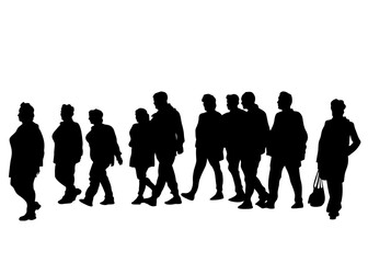 Big crowds people walking on white background