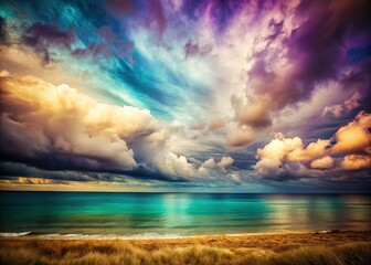 Abstract Landscape: Dusty Teal & Sea Blue Gradient Ombre Background - Dramatic Sky