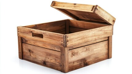 Open wooden crate with a removable lid.





