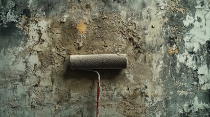 Damaged Wall Texture, Paint Roller, Renovation, Repair, Restoration, Grey, Concrete, Rough, Surface,