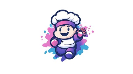 Obraz premium A Happy Chef Cartoon Character Holding Baked Goods