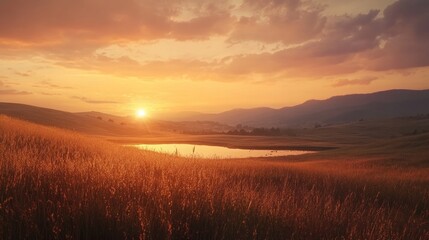 Fototapeta premium Scenic view of a countryside field under a bright sky. 