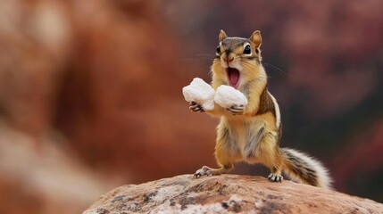 Obraz premium Astonished Chipmunk with Treats in Zion National Park