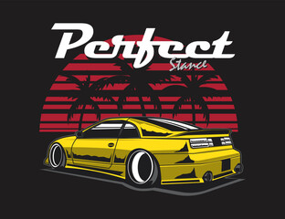 90s car with half half striped round and trees vector image