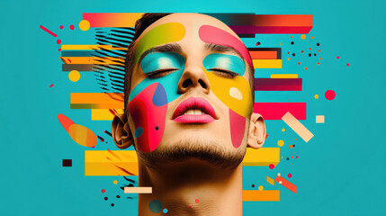 Person pop art style, A colorful frontal portrait of a person, high fidelity, showcasing vibrant...