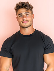 Fototapeta premium The teenager wear an oversized t-shirt and smiled casually. Take dynamic vertical photos