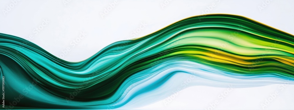 Poster abstract flowing waves in green and yellow tones creating a sense of movement and tranquility in min