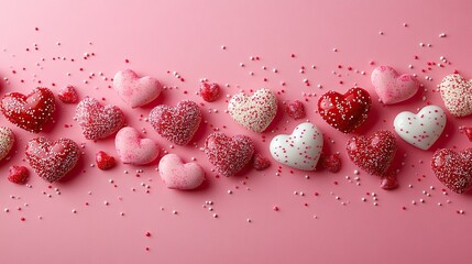 Romantic Heart Candies Border on Pink Backdrop for Valentine's Day