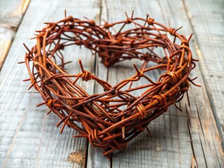 Fototapeta premium Barbed Wire Heart: Rustic Valentine's Day Stock Photo