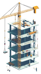 Fototapeta premium Construction Site with Crane and Workers
