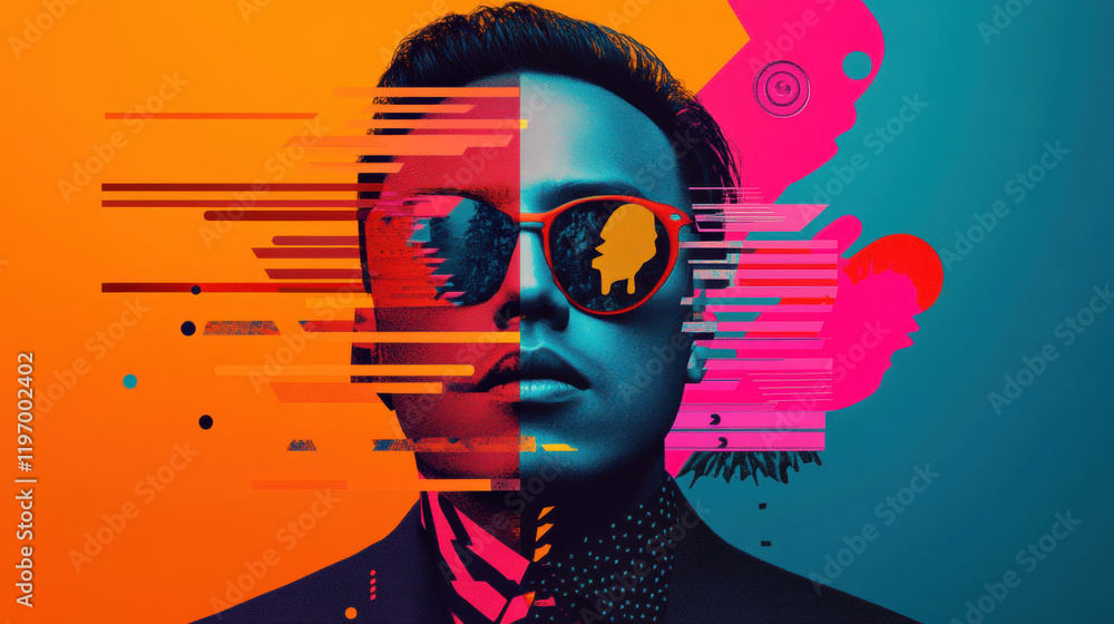 Aufkleber person pop art style, a high-fidelity dynamic frontal portrait of a person with light, suitable for 