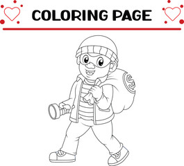 thief man with flashlight his hand coloring page for kids