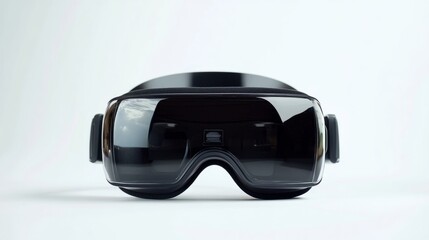 A cutting-edge virtual reality headset is aligned centrally against a clean white backdrop, showcasing its modern design. The headgear is perfect for immersive experiences