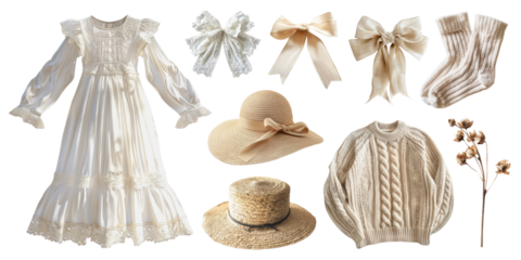PNG Vintage Cottagecore clothing accessories collection set, isolated on transparent background