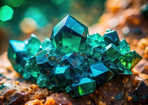 Congo Dioptase: Vibrant Emerald Green Copper Cyclosilicate Mineral Crystal Sample, Long Exposure Photography