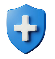Obraz premium Blue Shield Icon White Cross Medical Protection Healthcare Safety Security Symbol Digital Graphic Design Element 3D Render Illustration Medical Insurance Health Protection Safeguard Digital Asset 