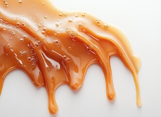 Smooth, Glossy Stream of Honey Dripping on White Surface, Capturing the Natural Sweetness and Rich Texture of This Delicious Liquid Ingredient for Culinary Uses