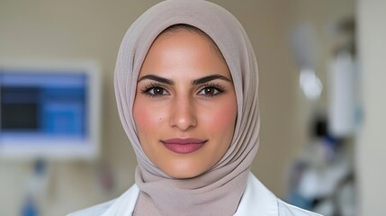 Confident Muslim doctor in hospital, healthcare
