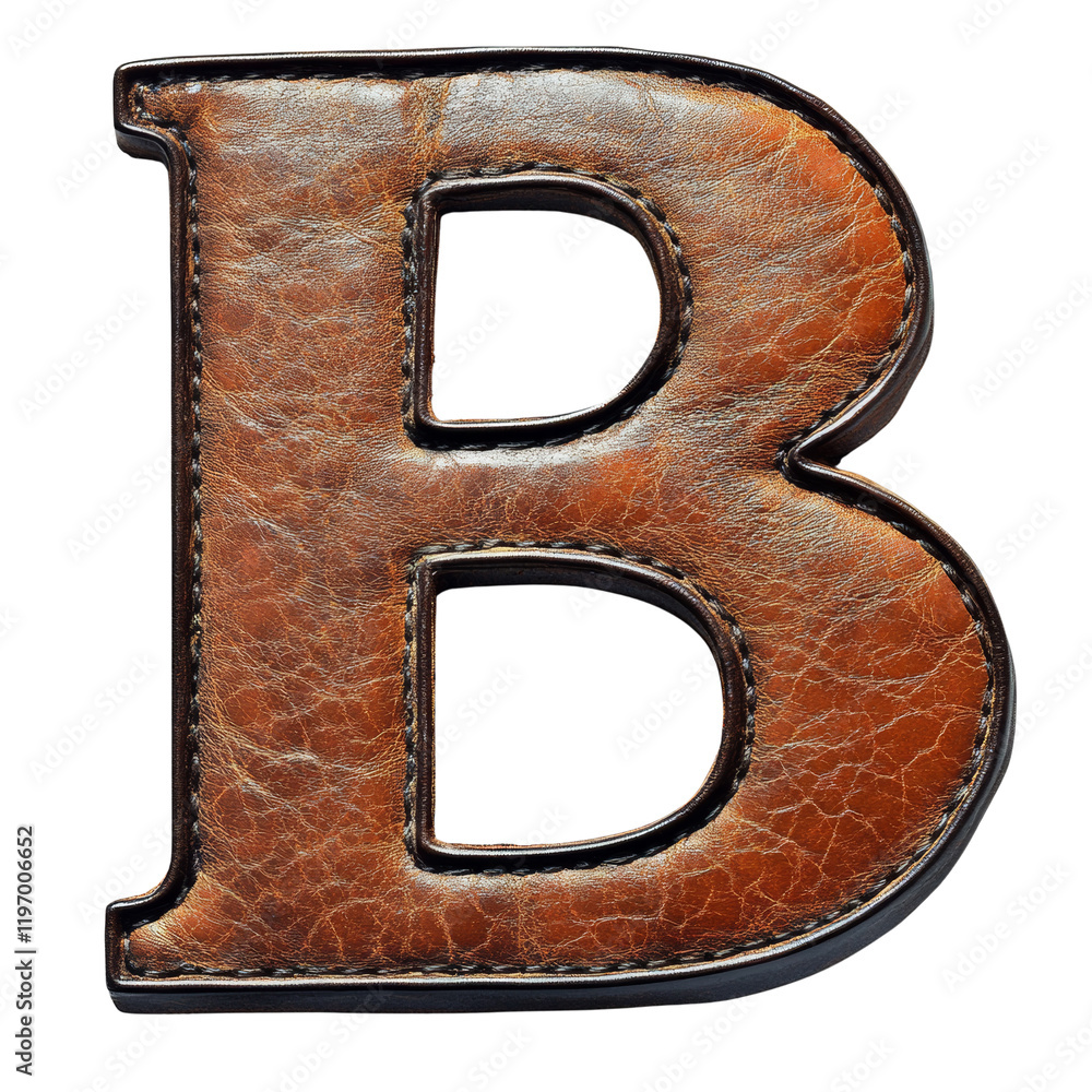 Poster A three dimensional rendering of the uppercase letter B with a dark metallic leather texture against a black background.