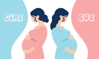 Horizontal banner for gender reveal party. Pregnant. Happy Mothers Day. Vector illustration