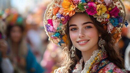 Fototapeta premium A festive Easter parade with participants in traditional Christian attire and cheerful decorations