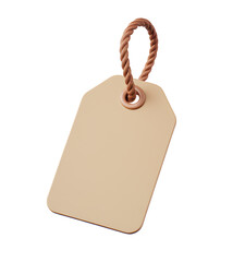 Beige Blank Gift Tag Mockup with Brown Rope Hanging Elegant Design Product Branding Label Template Minimalist Style Marketing Advertising Promotion Realistic 3D Render High Resolution Image Perfect   