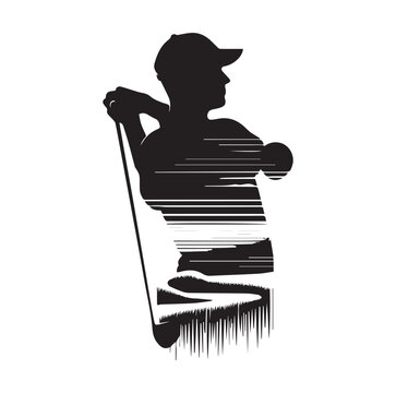silhouette golfer swinging club on course clip art preview