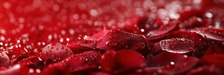 Red Rose Petals with Water Droplets Background for Happy Valentine's Day Wallpaper.