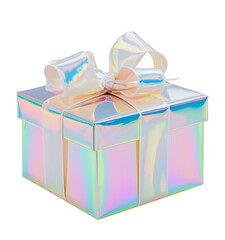 Holographic Gift Box Pastel Rainbow Colors Iridescent Present Festive Birthday Celebration Surprise Packaging Design Shiny Elegant Luxury Decoration Beautiful Giftwrap Celebration Holiday party image 